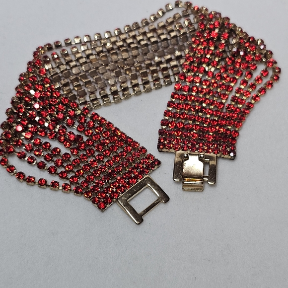 Jewelry - Vintage Red and Gold Rhinestone Bracelet